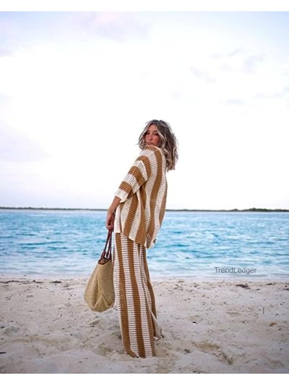Women 2 Piece Crochet Cover Up Set with Wide Leg Pants